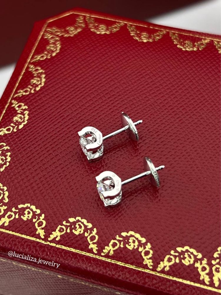 Сережки пусети в стилі Cartier з діамантами 1.40  ct  Біле золото