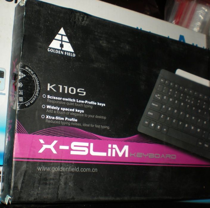 600_ Клавиатура Golden Field K110SB+USB HUB 2xUSB Black Slim