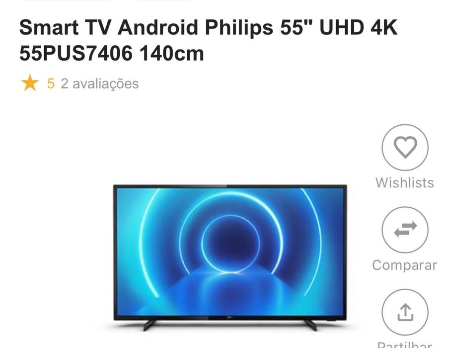 Smart TV Philips 55” 4K UHD Android TV (Série 7400) – Modelo 55PUS7406