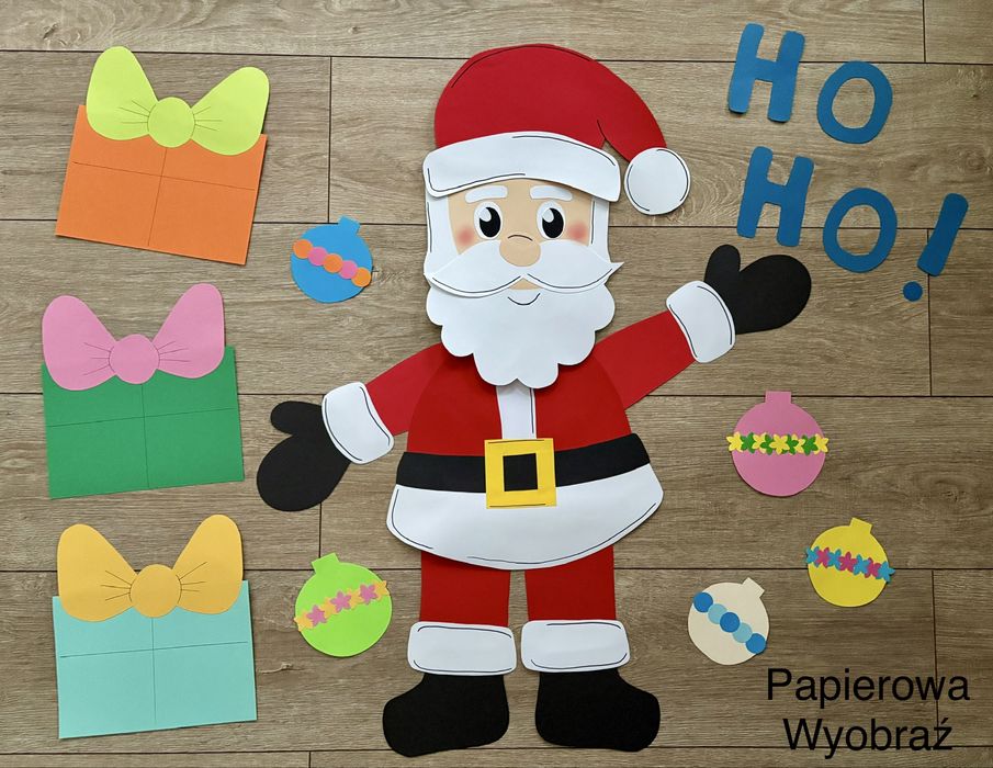 Dekoracja świąteczna mikolaj gazetka z papieru szkoła przedszkole