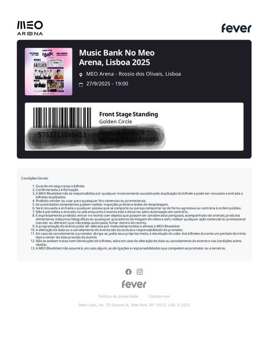 Music Bank No Meo Arena, 27 de Setembro Front Stage ticket