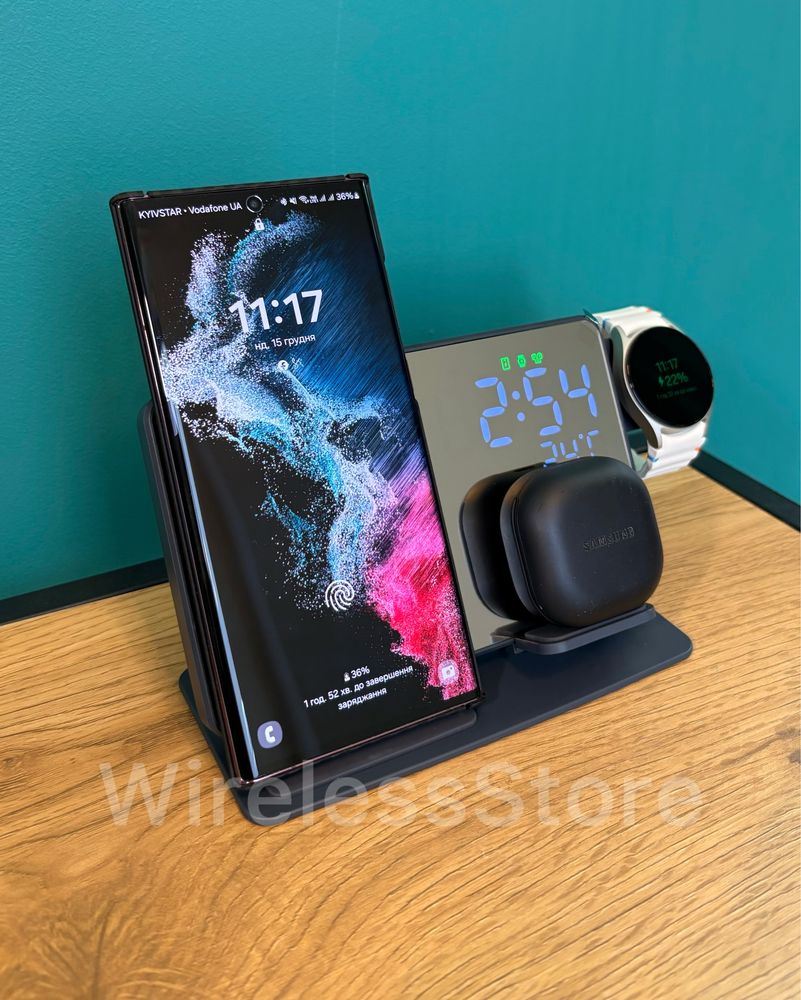 Безпроводная зарядка Apple Watch iPhone Зеркальная Док-станция Samsung