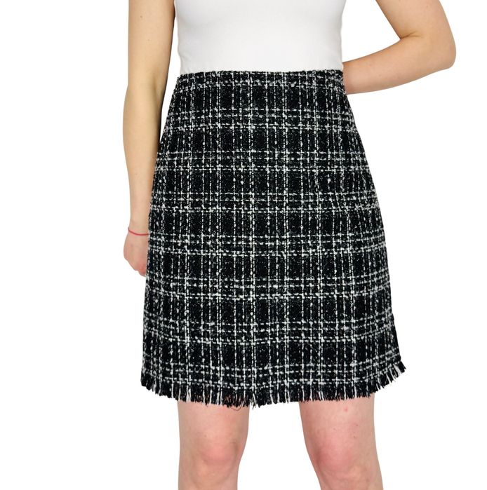 Czarna tweedowa mini spódnica w kratkę L 40 C&A