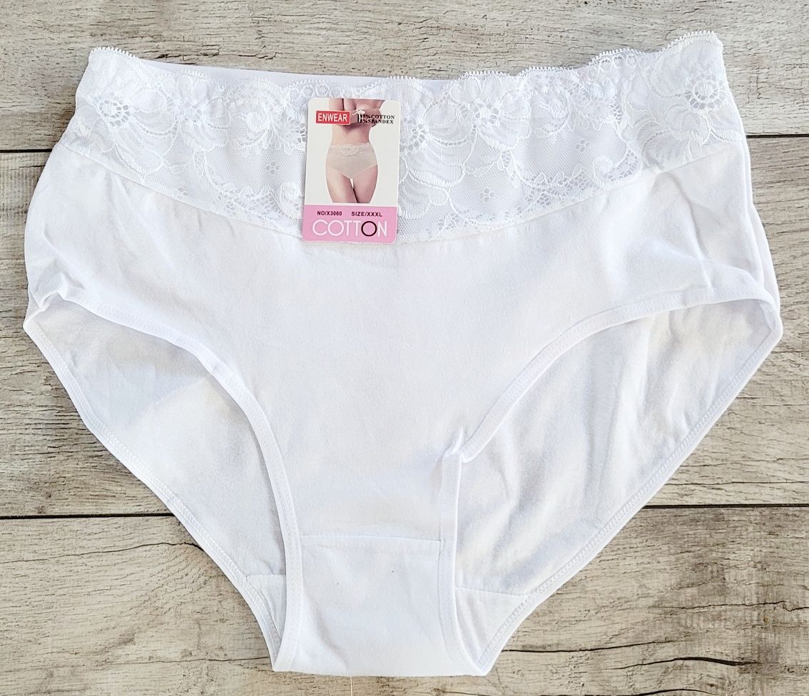 Cotton białe majtki bawełniane z koronką XXL