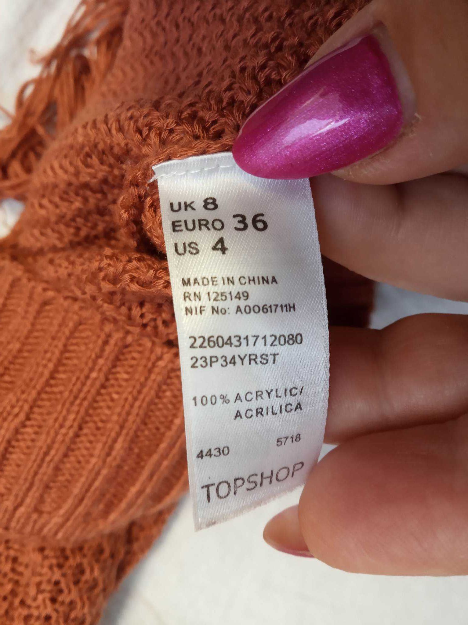 Kardigan blezer sweter damski w stylu folk frędzle - S - L -"Topshop".