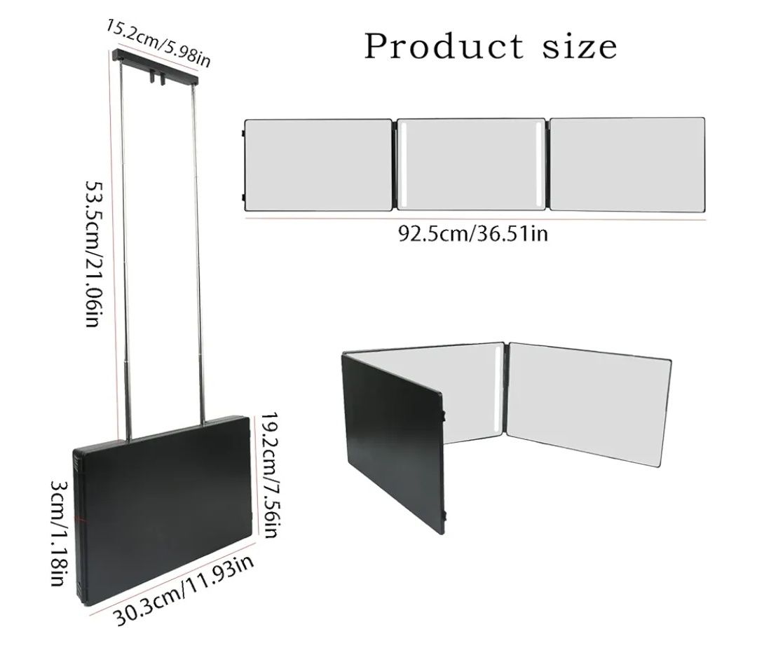 AolKee Lusterko 360 LED, 3-drożne lustro do samodzielnego strzyżenia w
