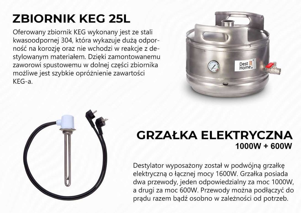 Destylator do bimbru gazowo-elektryczny, bimber, KEG 25-50L, aabratek