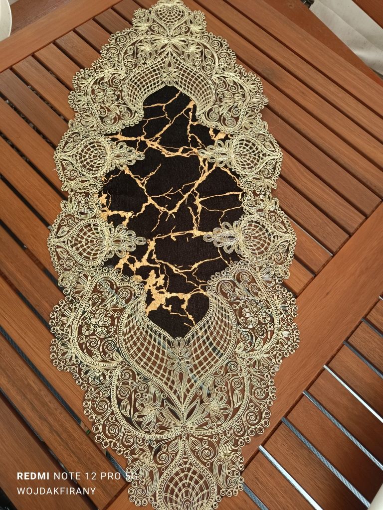 Bieżnik nowy welur złota gipiura 90x40cm