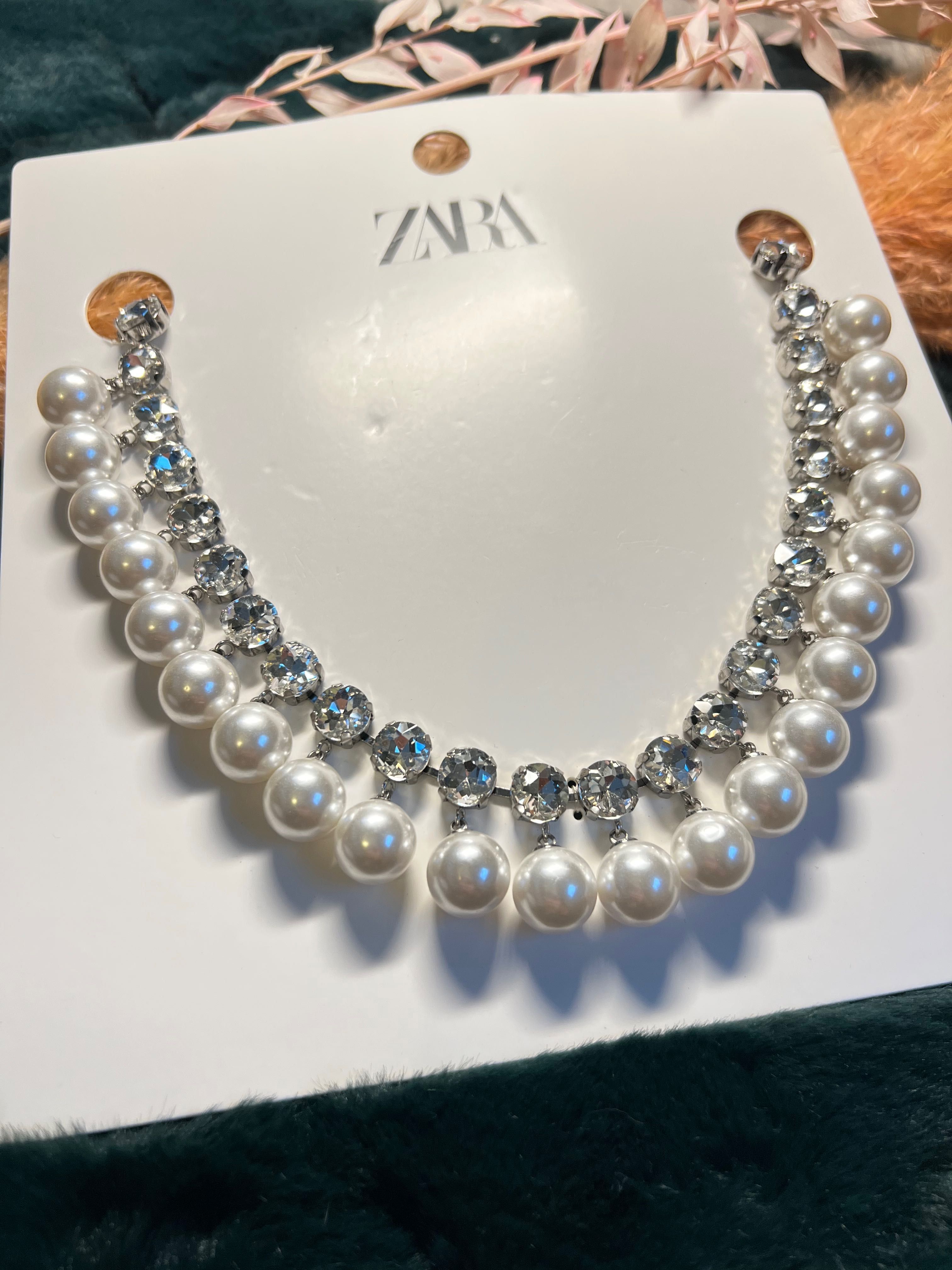 Намисто з штучними перлами та стразами Zara жемчужное ожерелье
