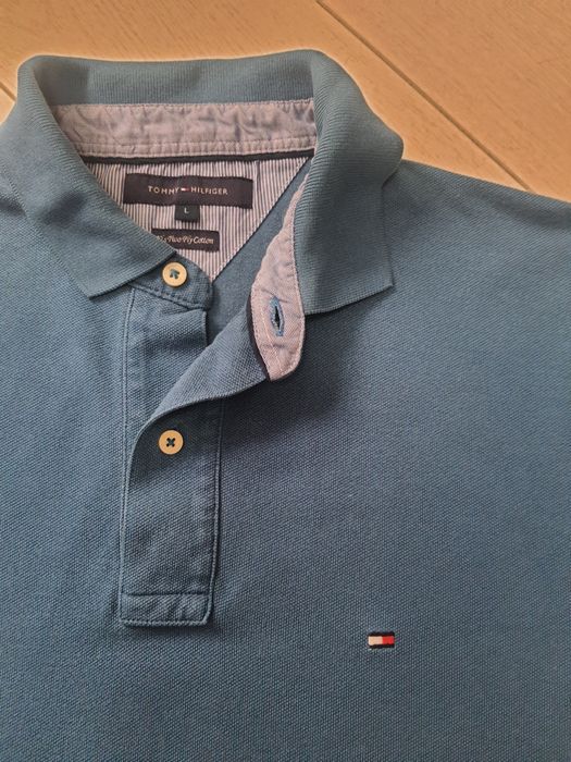 L, Tommy Hilfiger koszulka polo  / polówka męska,  zieleń morska.