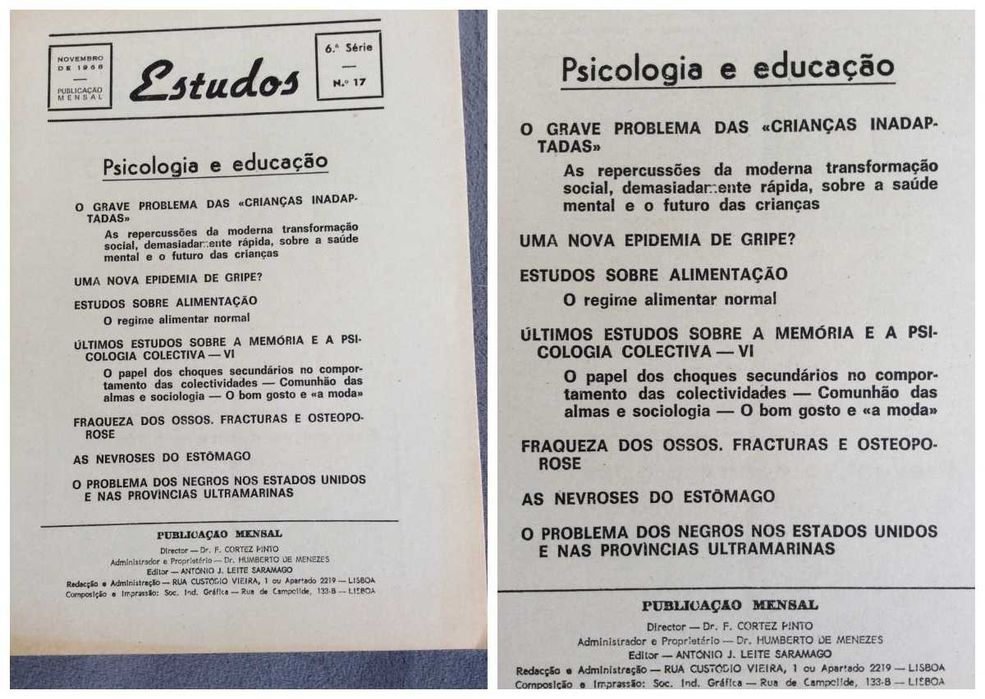 Estudos: Psicologia e educação - 7  Exemplares. Anos 60. Ver sumário