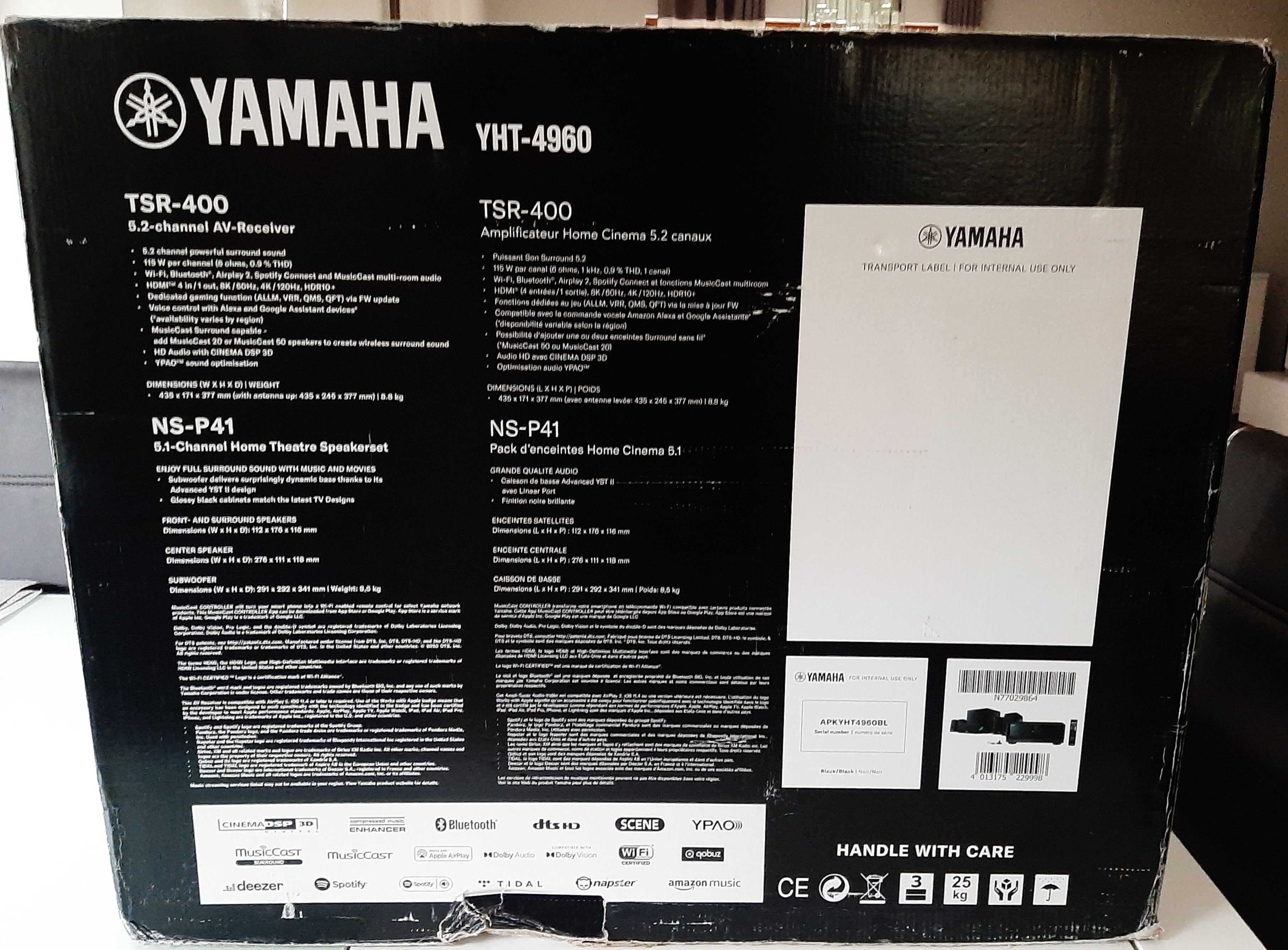 Kino domowe Yamaha YHT-4960 TSR-400 + NS-P41 GW 24 MSC Nowe !