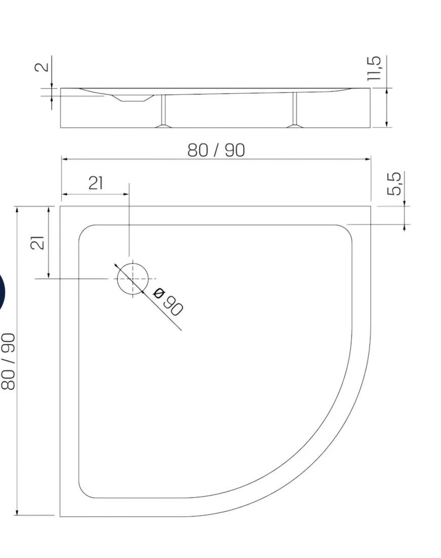New Trendy Mild Brodzik Akrylowy Półokrągy R55 80x80x11,5 Biały