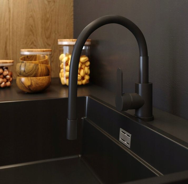 Bateria kuchenna czarna elastyczna wylewka kran czarny giętka