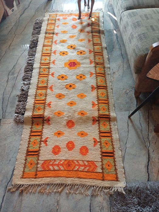 Piękny oryginalny wełniany kilim Cepelia 80x220 cm