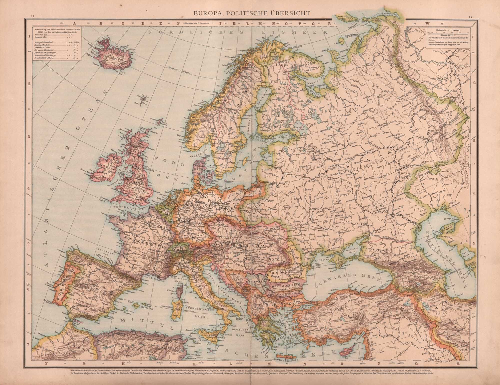 Europa. Duża efektowna mapa 1893 r. autentyk