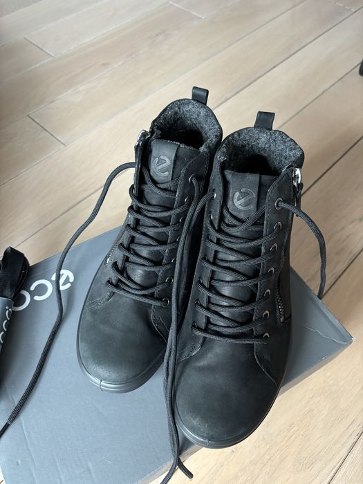 Ocieplane, b. wygodne, skórzane buty Ecco, membrana Gore-Tex, nowe