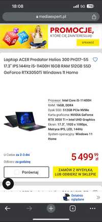Laptop Acer predator helios 300 ph317-55