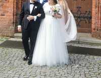 Suknia ślubna biała brokat błyszcząca księżniczka queen bridal 46