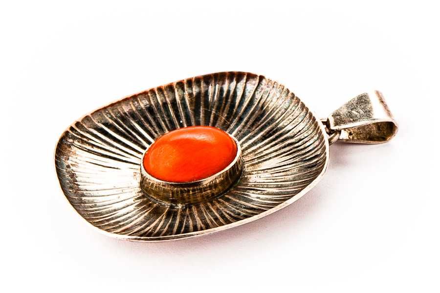 Srebrna Zawieszka VINTAGE - Koral Szlachetny - 5,84g - TEKA - AUSTRIA