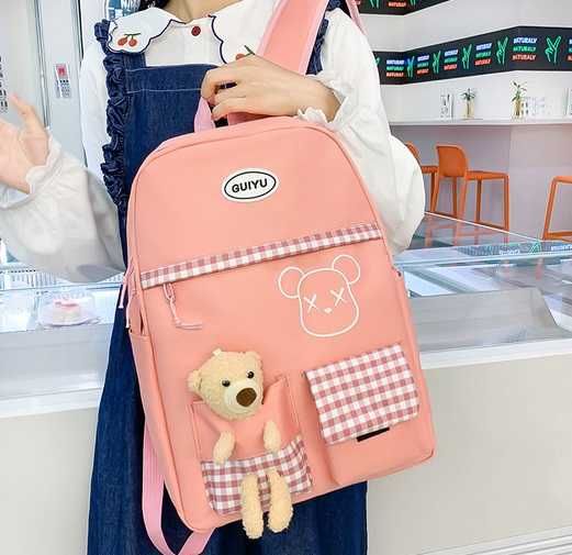 рюкзак, Набор 4в1 школьный рюкзак розовый комплект новый