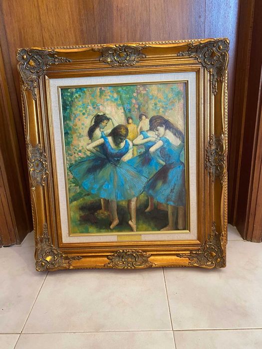 Quadro com reintrepetação, pintado à mão "Bailarinas azuis" de Degas
