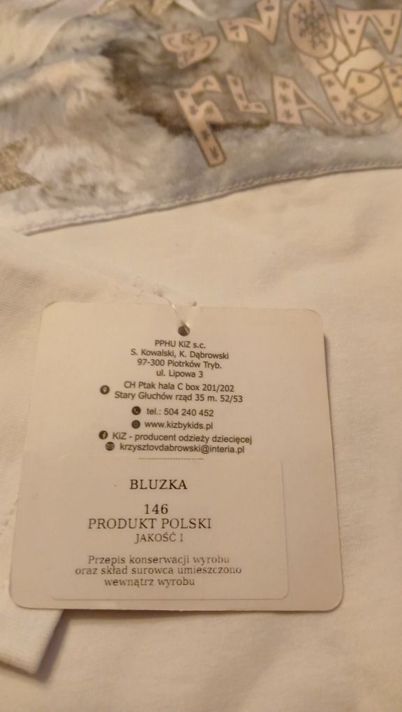 Biała bluzka dziewczęca na 146cm nowa.