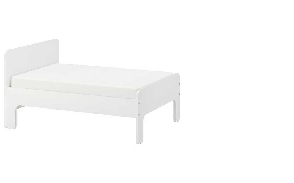 Cama IKEA SLÄKT / NATTAPA - Estrutura cama rosa/branco, 80x200 cm