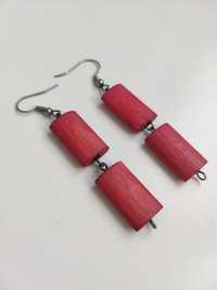 Kolczyki drewniane Handmade * czerwone prostokąty