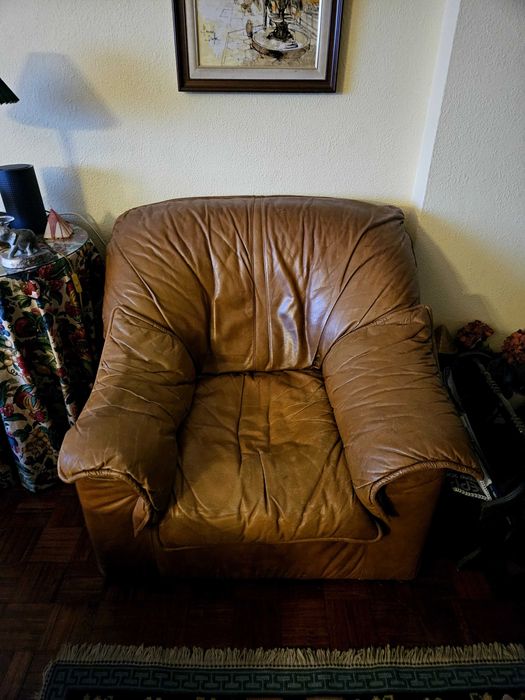 Sofás pele castanho