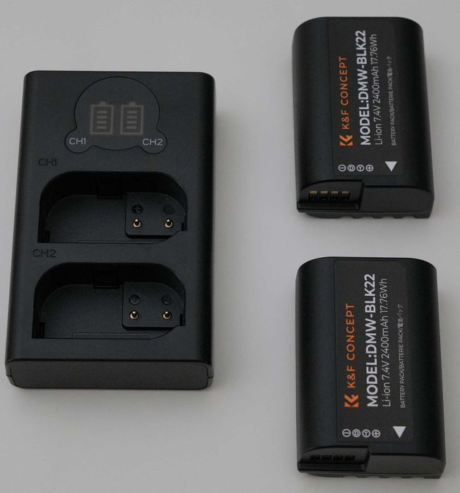K&F Carregador + 2 baterias DMW-BLK22 2400mAh p/ Panasonic