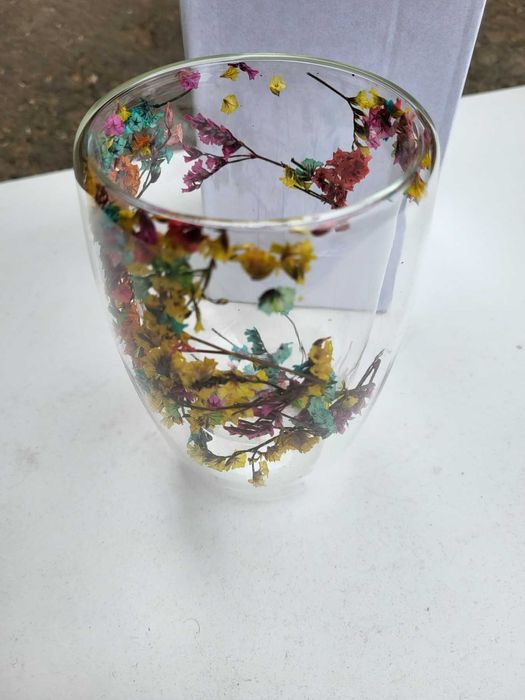 Стакан стеклянный с двойным дном "Сухоцветы" 450 мл