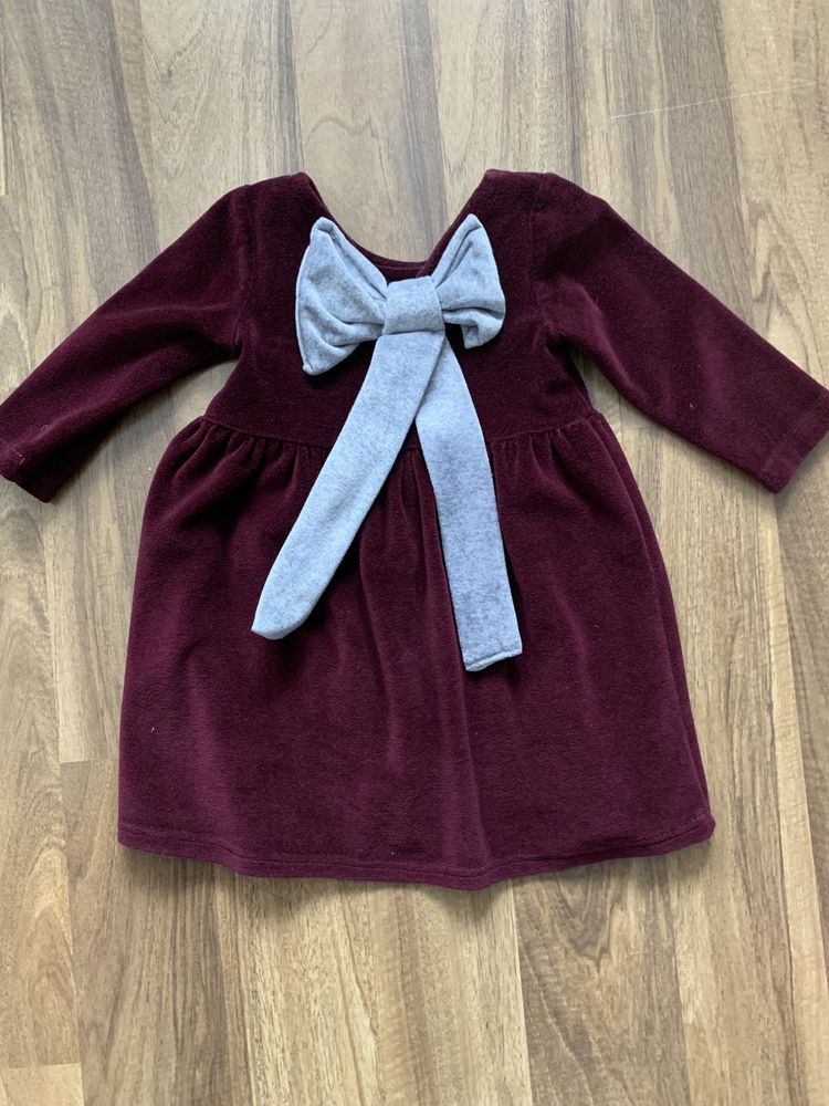 Welurowa sukienka r. 134 bordowa handmade