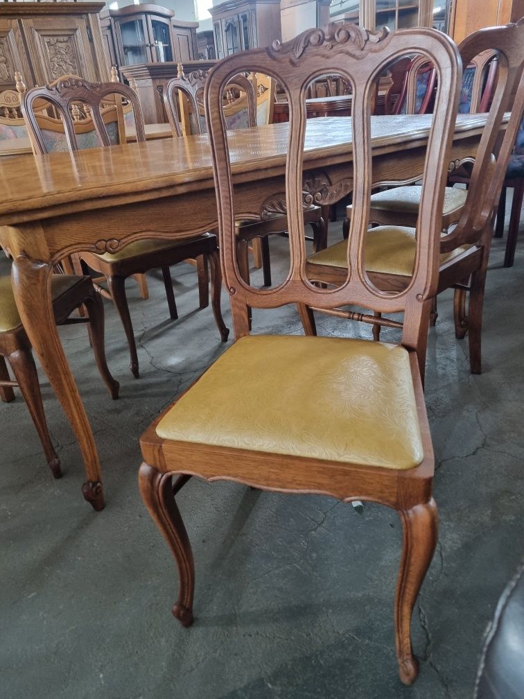 stół drewniany rozkladany ludwik + 6 krzeseł