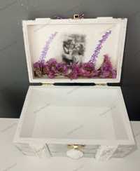 Szkatułka kuferek decoupage z suszonymi kwiatami