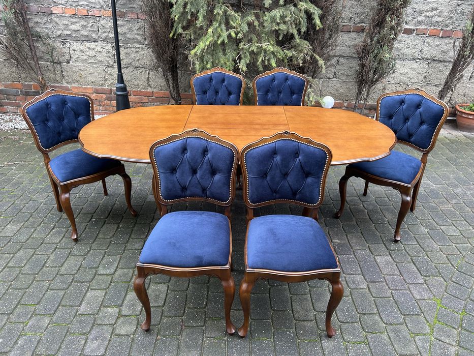 Stylowy Stół Ludwikowski Rozkładany + 6 Krzeseł Ludwik Po Renowacji