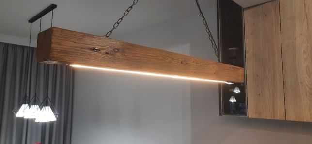 Lampa drewniana belka loft 120cm led gruba duża