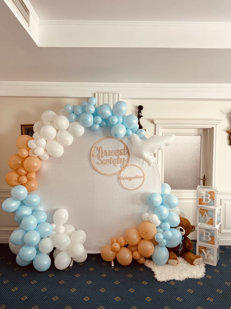 Dekoracje balonowe chrzest roczek baby shower panieński komunia
