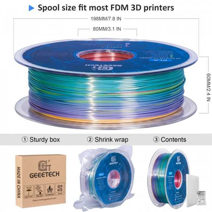 Пластик філамент для 3D принтерів GEEETECH PLA 1,75 мм 1 кг RAINBOW