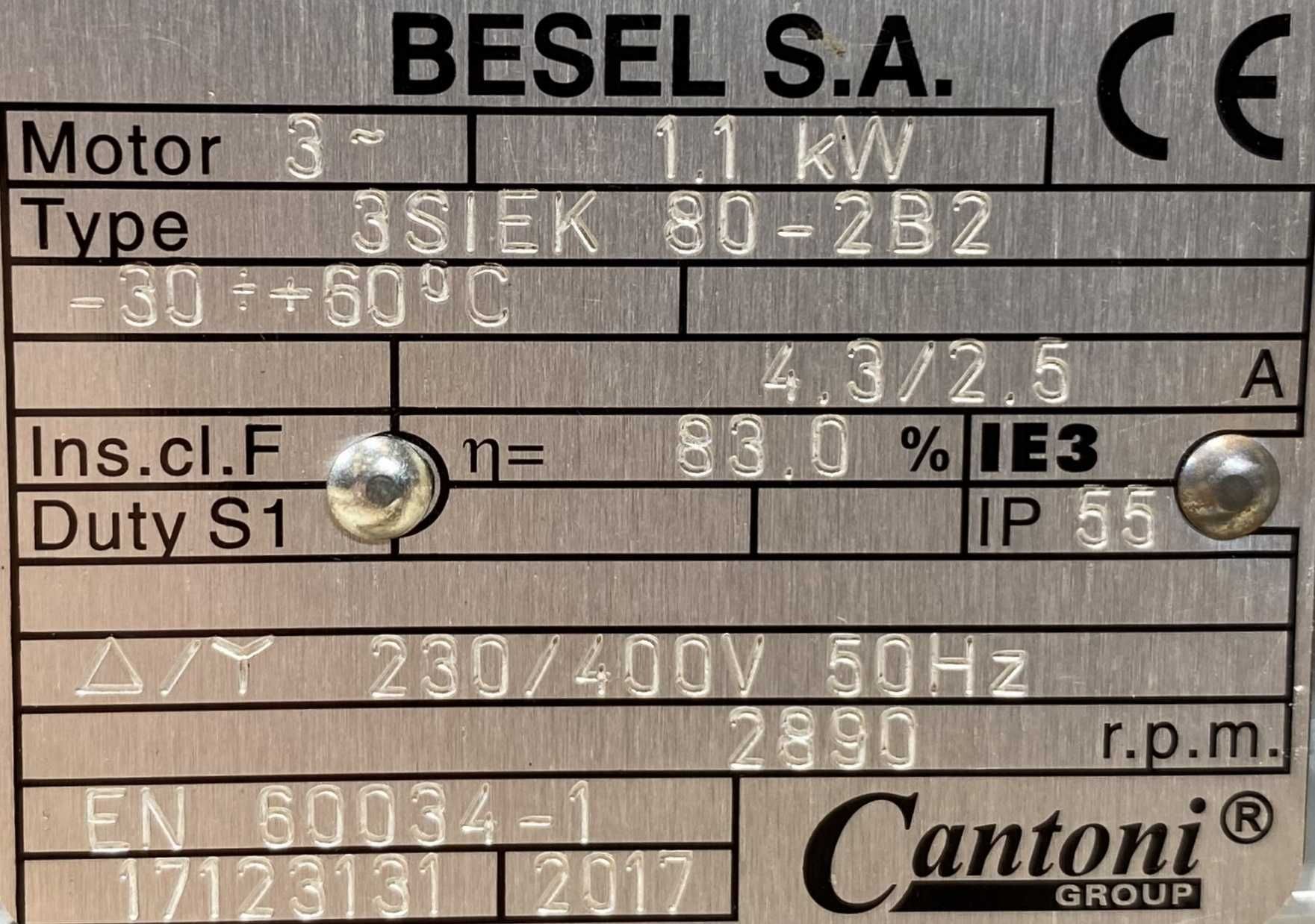 silnik elektryczny 1,1kW 2890obr. 3fazowy OBCE CHŁODZENIE BESEL IE3