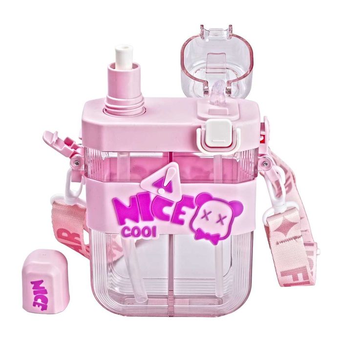 Пляшка для води подвійна Nice 620 мл з трубочкою та мундштуком