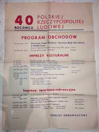 Plakat 40 Rocznica Polskiej Rzeczpospolitej Ludowej - 49 x 69,5 cm PRL