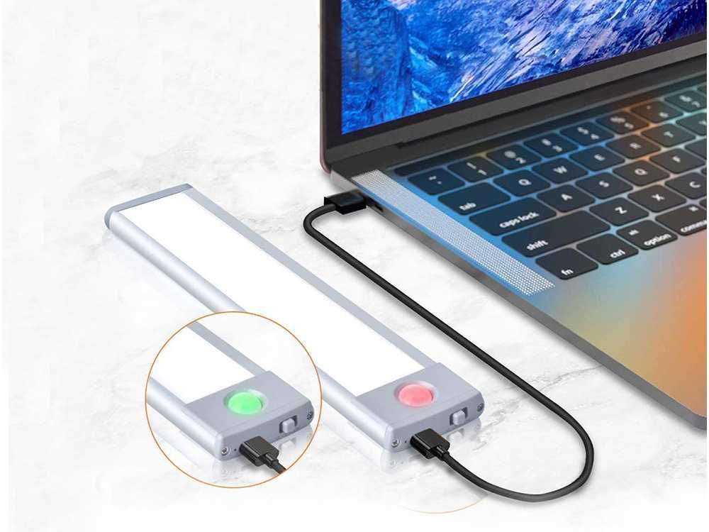 Lampka BEZPRZEWODOWA Listwa PODSZAFKOWA USB-C Led Czujnik Ruchu 23cm