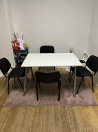Conjunto escritorio mesa, 4 cadeiras e tapete