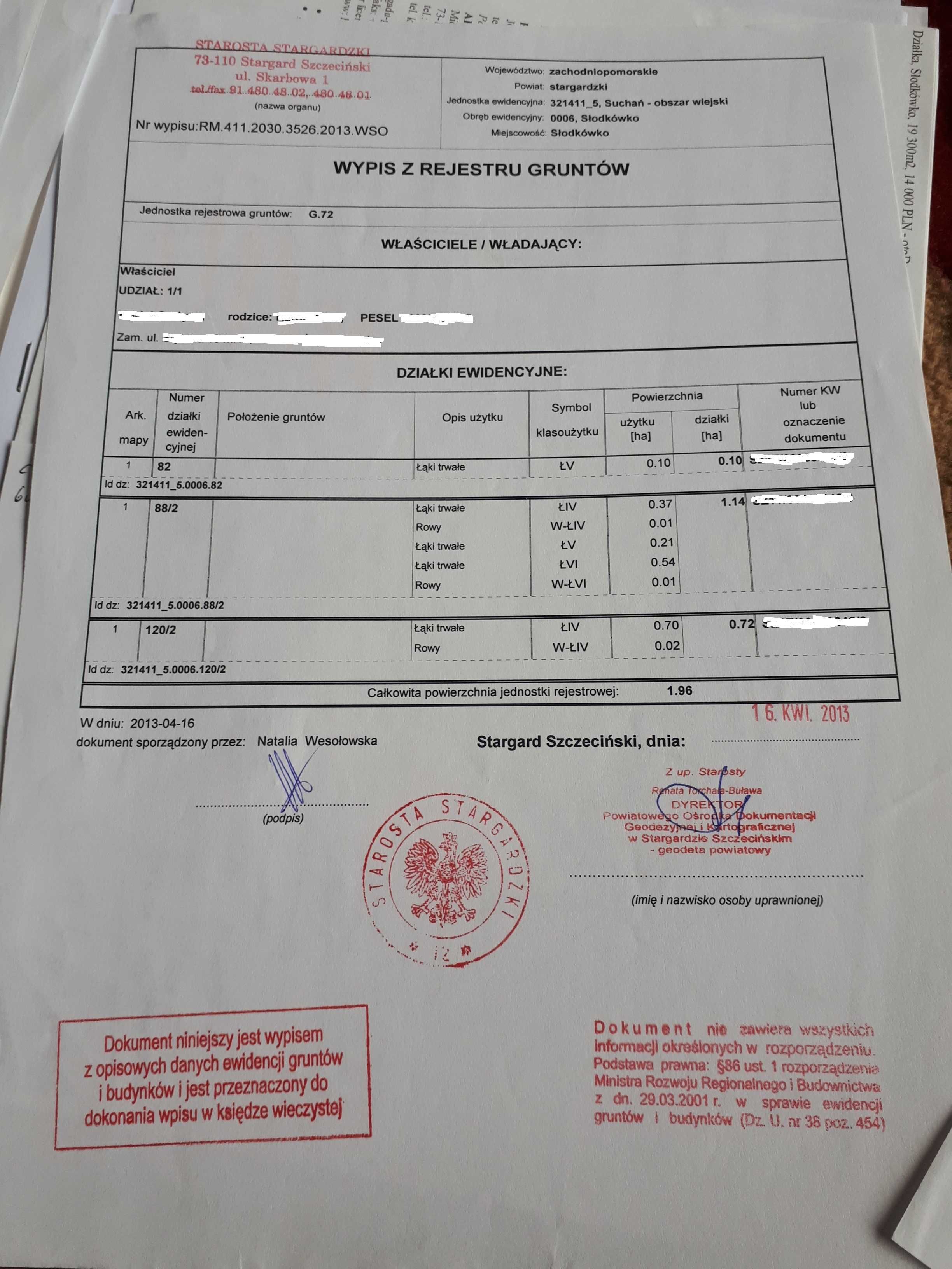 Słodkówko trzy duże działki rolne razem 1,96 hektara OKAZJA