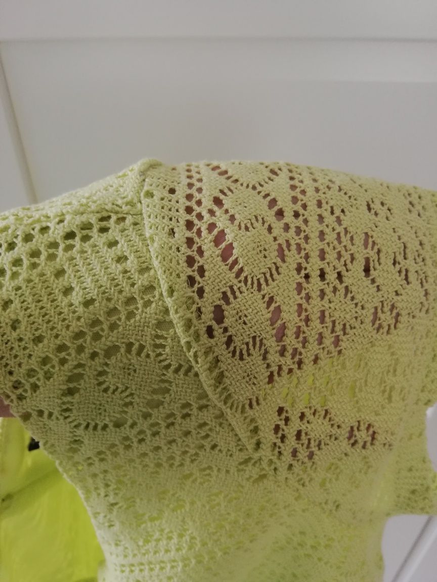 Sukienka Reserved retro boho lemonkowa-cytrynowa bawełna koronka r. L