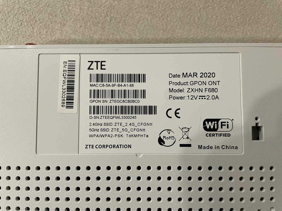 Router ZTE ZXHN F680 GPON ONT – w pełni sprawny, z zasilaczem