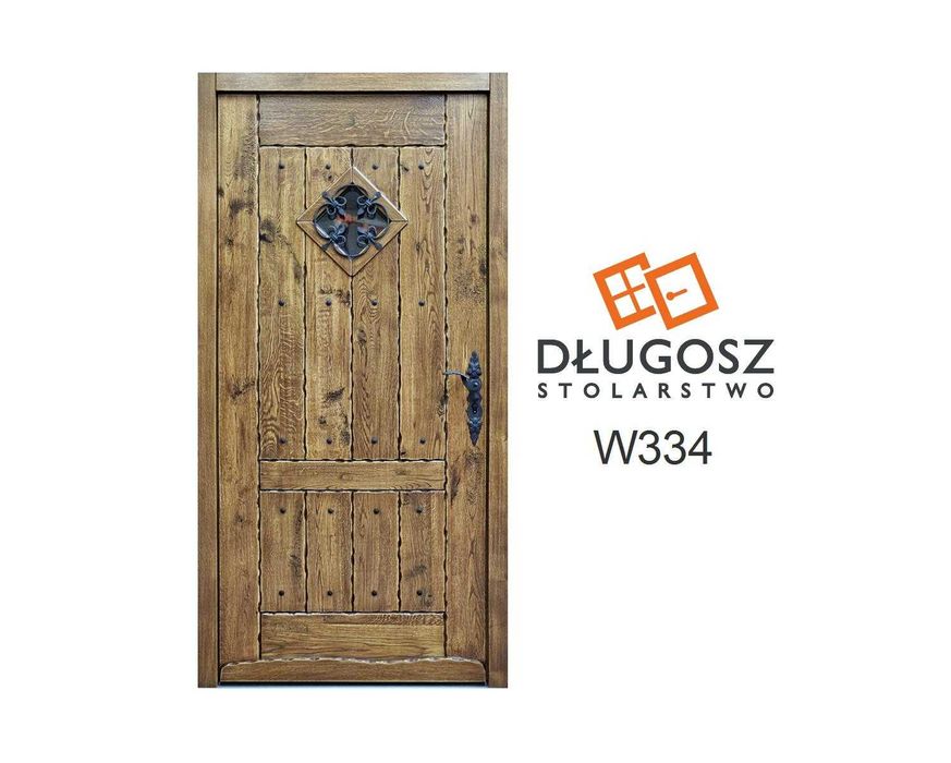 Drzwi DŁUGOSZ drewniane zewnętrzne wejściowe góralskie ciepłe GOTOWE