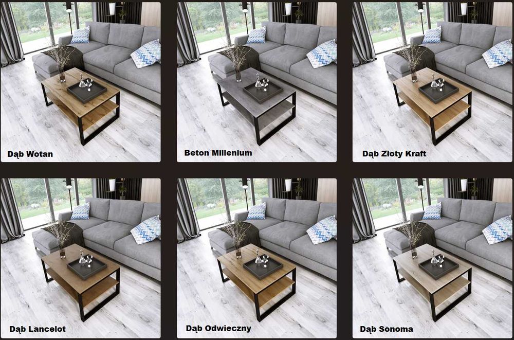 Stolik kawowy z półką styl loft DĄB ZŁOTY CRAFT