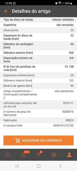 Discos travões + calços